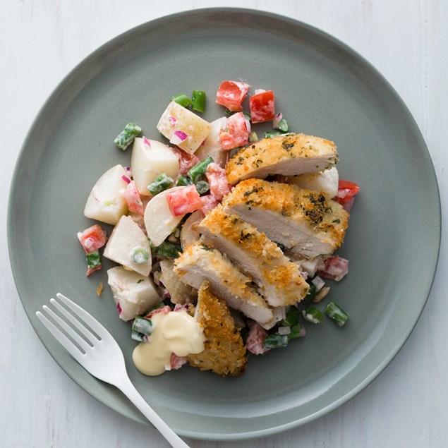 Tarragon Chicken with Green Bean Salad and Hollandaise Sauce