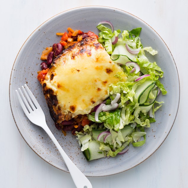 Mexican Tortilla Bake with Shredded Cos Salad