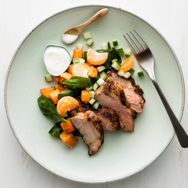 Pork Scotch Steak with Kumara and Orange Salad