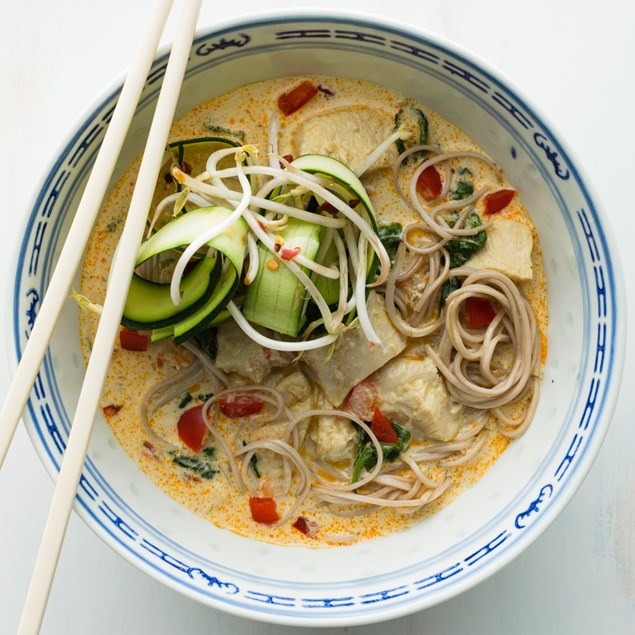 Chicken Laksa with Mung Bean and Courgette Salad