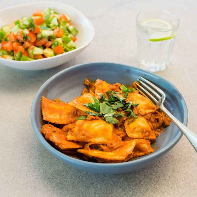 Lemon and Ricotta Ravioli with Tomato Cream Sauce and Salsa