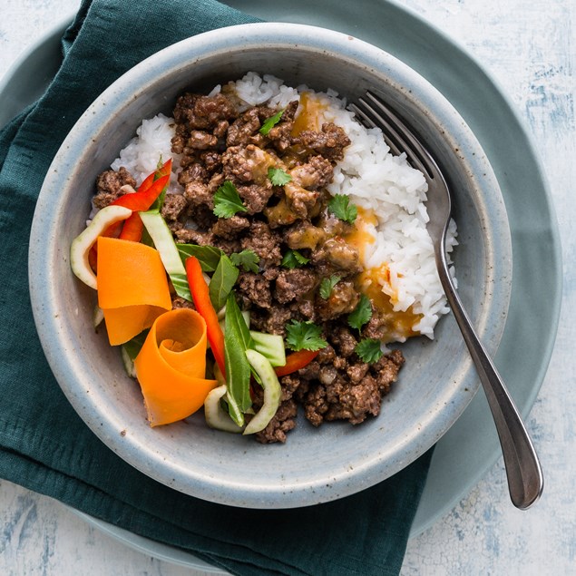Ginger Beef with Thai Salad and Rice 