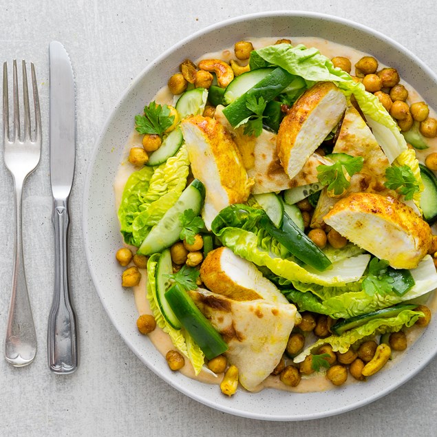 Indian Chicken Salad with Tangelo Marmalade and Naan Chips 