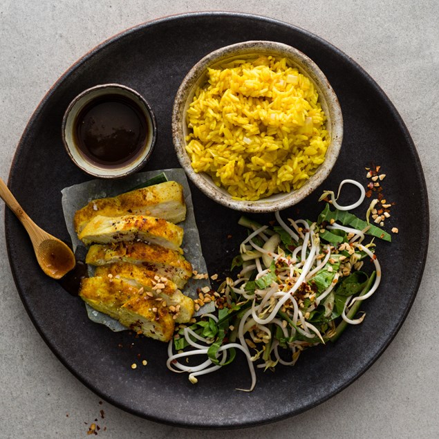 Balinese Chicken with Turmeric Rice and Tamarind Sauce