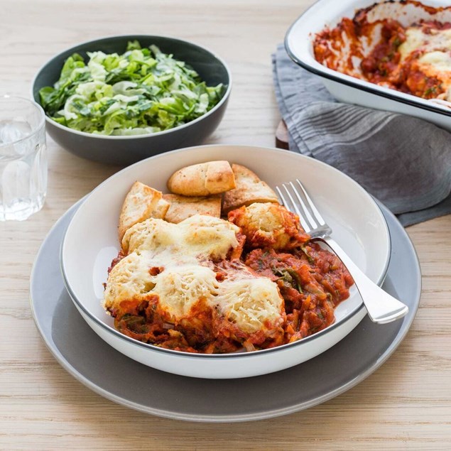 Ricotta Cheese Dumplings In Tomato Sauce with Salad and Crispy Pitas