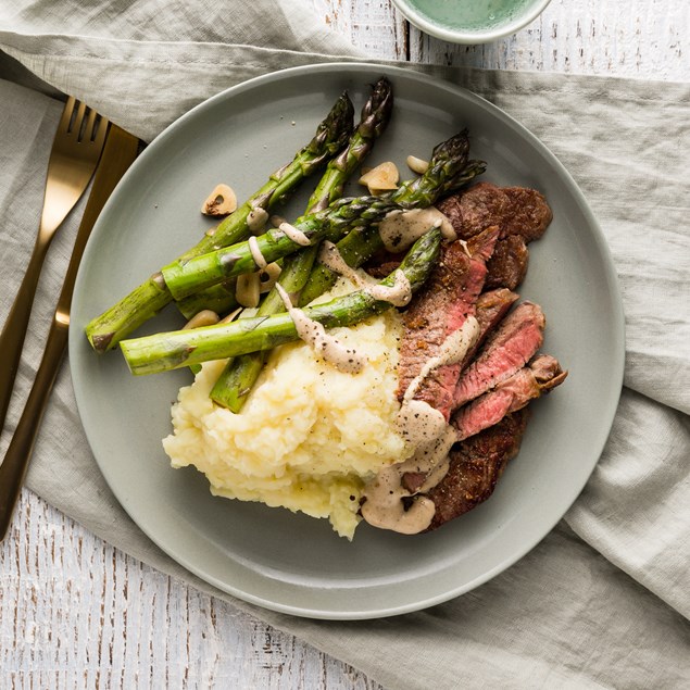 Beef Scotch Steak with Porcini Cream & Asparagus