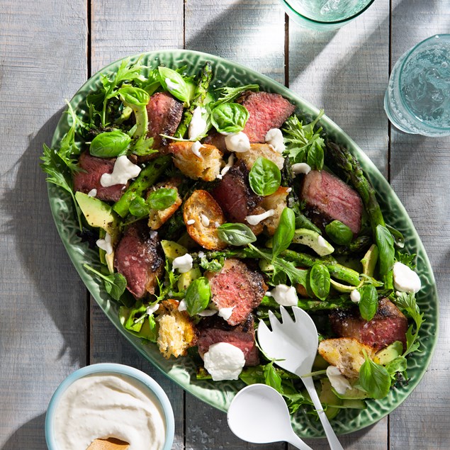 Beef Steak with Asparagus Salad and Horseradish Cream
