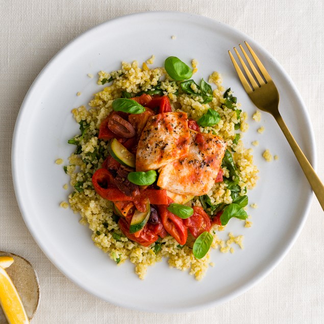 Tomato Baked Fish with Pepperonata