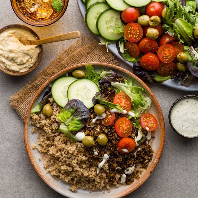 Greek Falafel Mezze Plates with Hummus, Bulgur Pilaf & Olives - My Food Bag