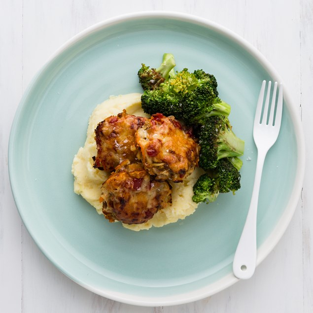 Mini Meatloaves with Carrot Potato Mash and Garlic Broccoli