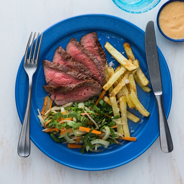 Marinated Miso Beef with Chips and Slaw 