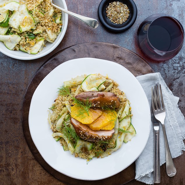 Dukkah Duck Breast with Roasted Fennel and Orange Quinoa