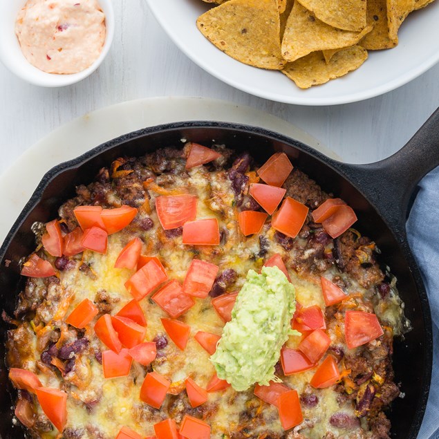 Family-Style Beef Nachos with Corn Chips and Sweet Chilli Sour Cream