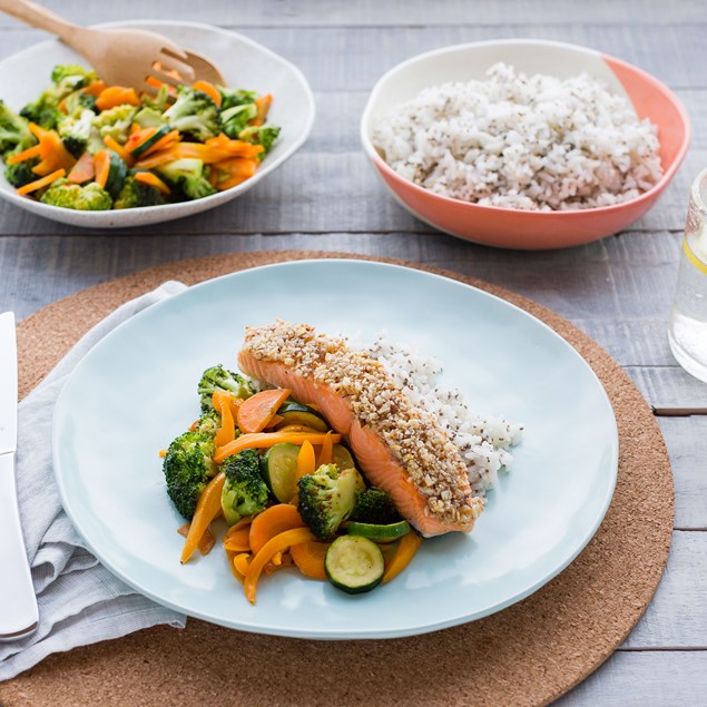 Almond Baked Salmon with Chia Rice