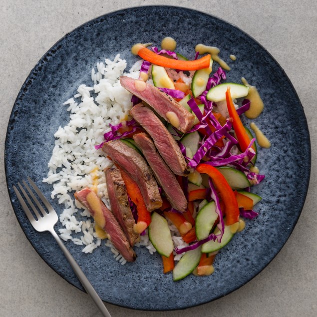 Miso Beef Steak with Rice and Japanese Salad