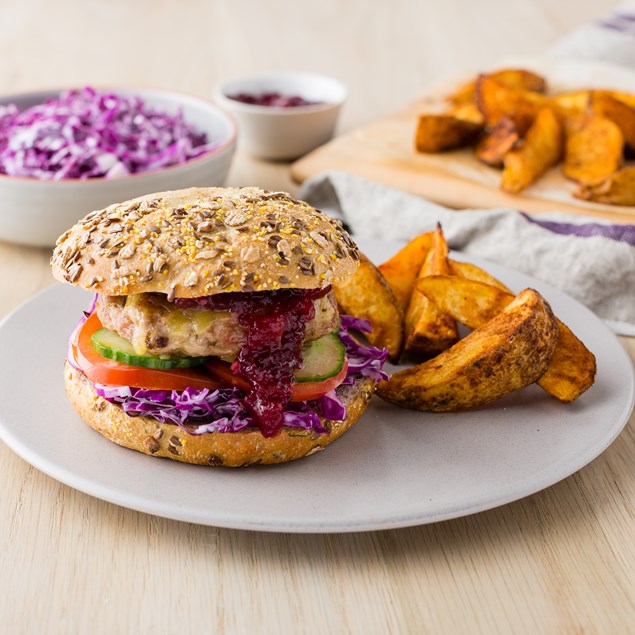 Turkey and Cranberry Burgers with Smoky Wedges