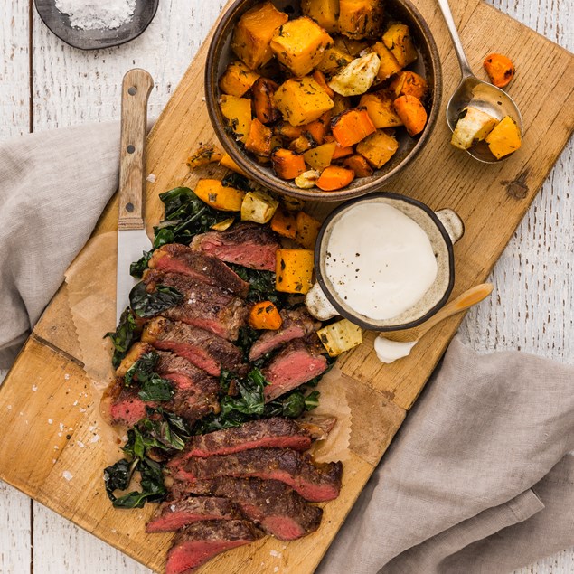 Beef Steak with Roasted Pumpkin & Horseradish Cream