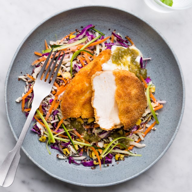 Crispy Mexican Chicken with Slaw & Tomatillo Relish