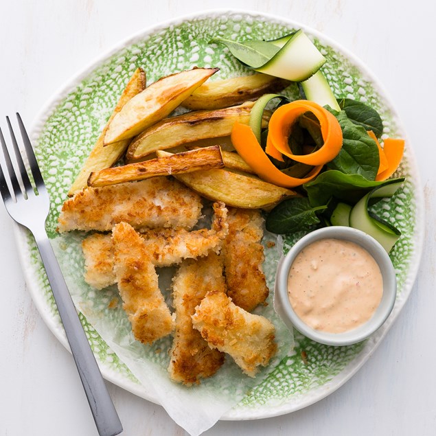 Fish Fingers with Chippies and Red Pepper Aioli 