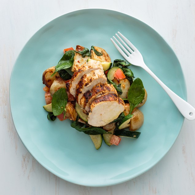 Chermoula Chicken with Roasted Potato and Courgette Salad 