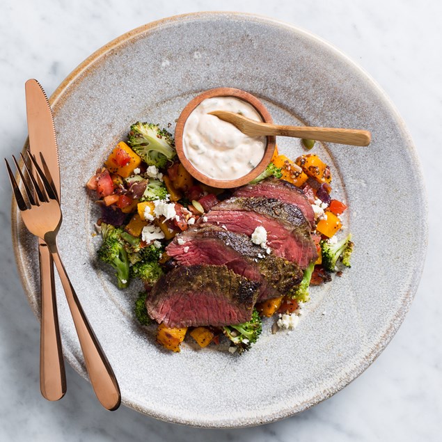 Chermoula Beef Pave Steaks with Super Vegetables and Feta