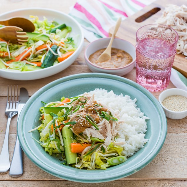 Warm Bang Bang Chicken Salad with Sesame Rice
