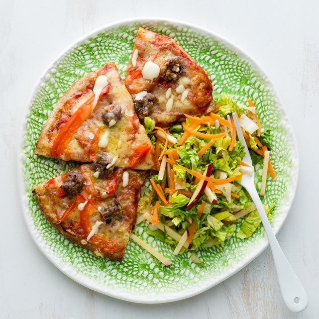 Pork and Fennel Pizza with Cos and Apple Slaw