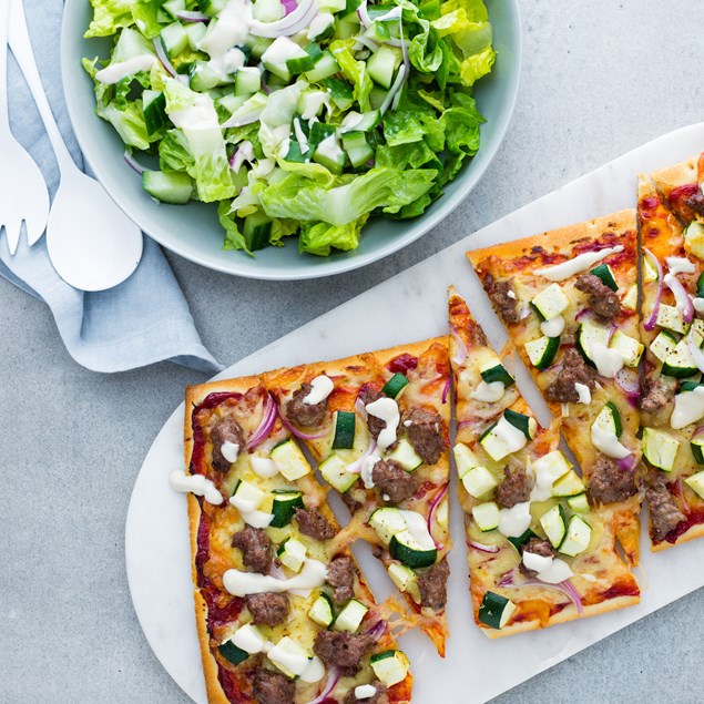Greek Beef and Courgette Pizzas