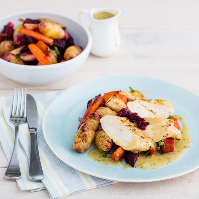 Spiced Chicken with Glazed Yams and Beetroot Relish
