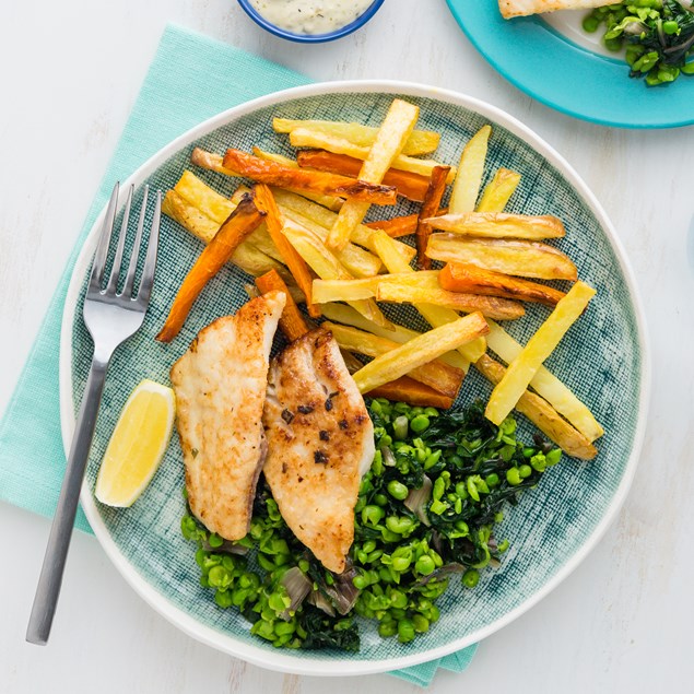 Fish and Chips with Smashed Peas and Tartare