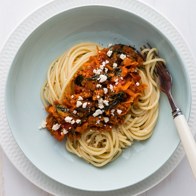 Chicken and Capsicum Spaghetti with Feta