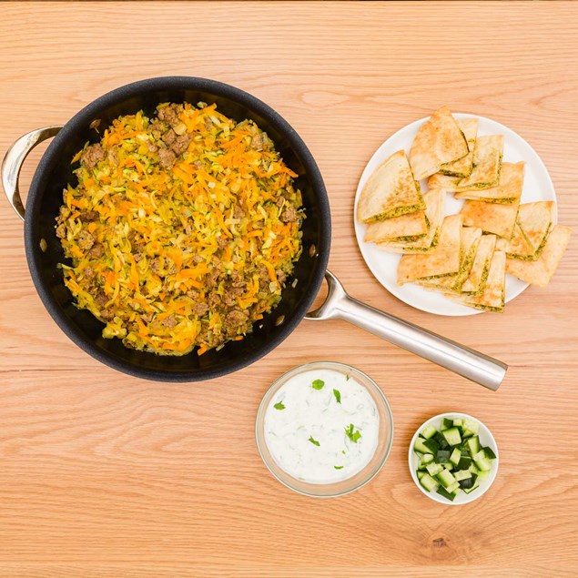 Curried Lamb Mince with Cucumber and Mint Raita