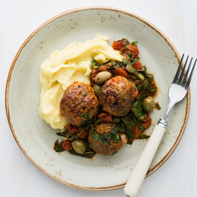 Spanish Beef Meatballs with Garlic Butter Mash