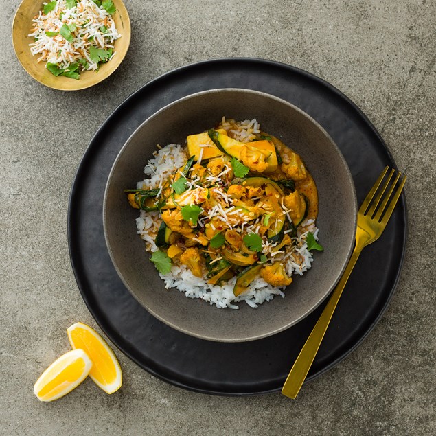 BUTTER PANEER CURRY WITH RICE AND COCONUT