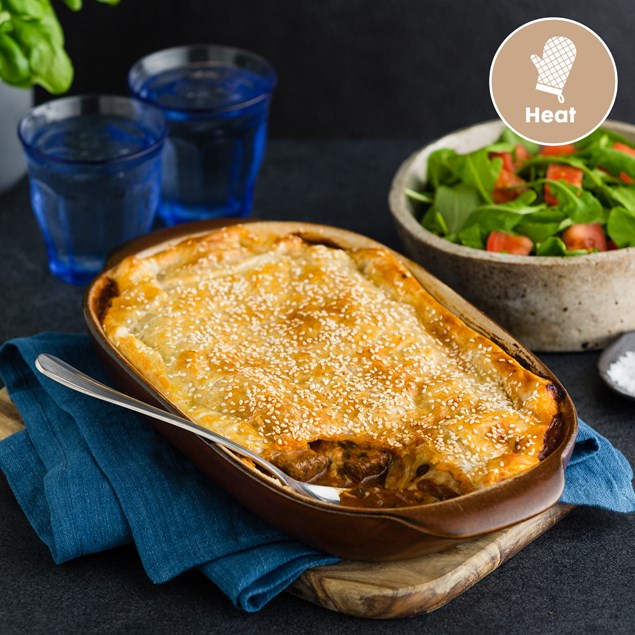Beef and Mozzarella Pie with Tomato and Spinach Salad