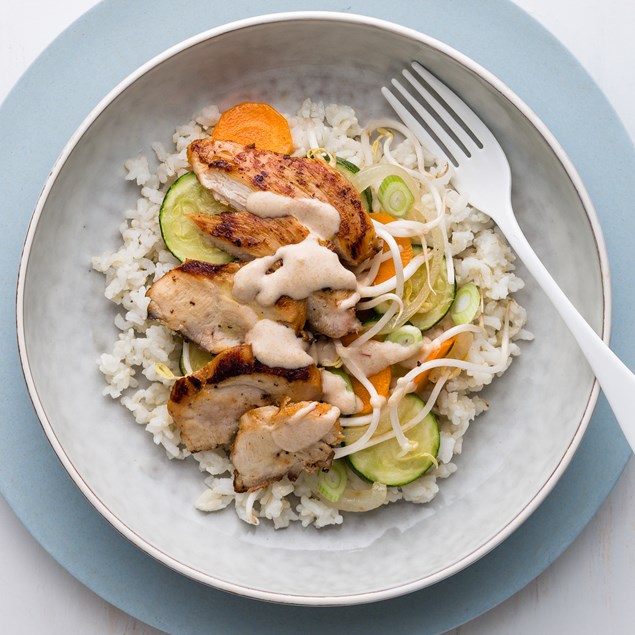 Honey Soy Chicken with Satay Sauce and Brown Rice