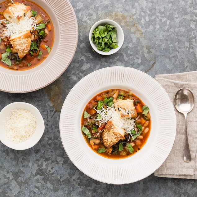 Cannellini Bean Minestrone Soup with Parmesan Croutons