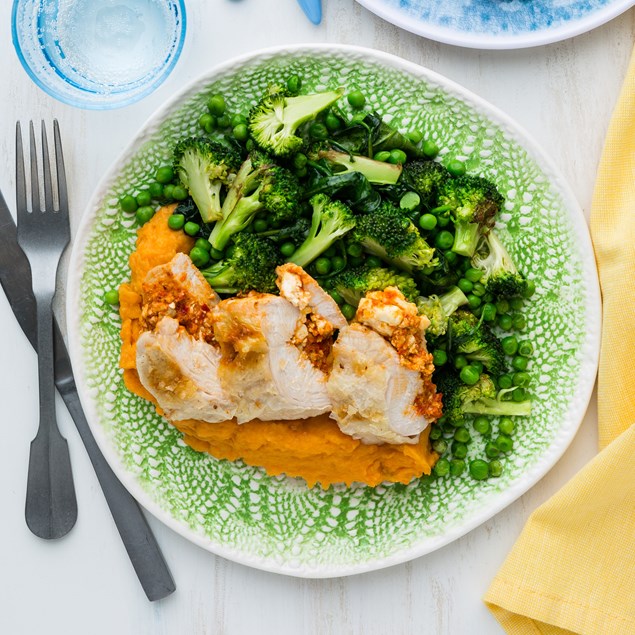 Stuffed Chicken Breasts with Kumara Mash & Sautéed Greens - My Food Bag