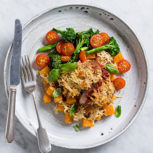 Parmesan-Crusted Beef Pave with Roast Pumpkin