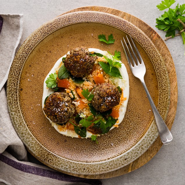 Italian Lamb Meatballs with Couscous and Feta Whip 