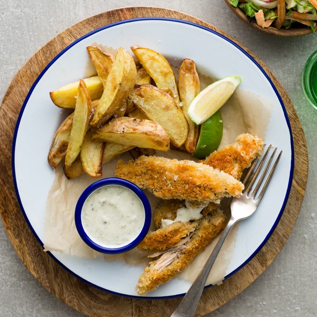 Crumbed Banana Blossoms with Wedges and Choy Slaw