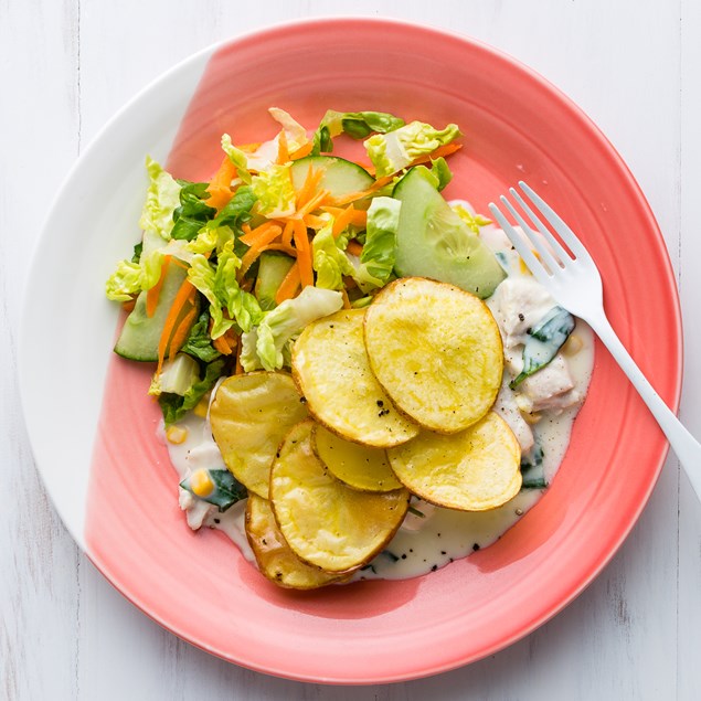 Fish Pie with Crispy Potatoes and Crunchy Salad