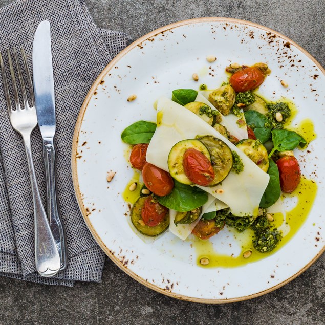 Open Lasagne with Courgettes, Artichokes and Basil Pesto