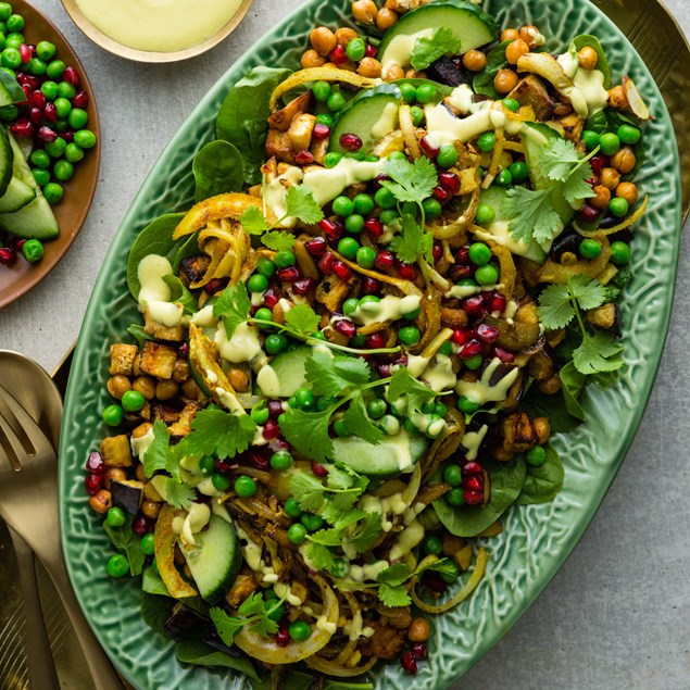 Indian Eggplant & Pomegranate Salad with Bombay Yoghurt