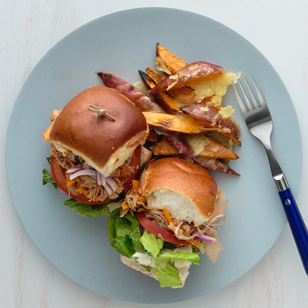 Pulled Pork Sliders with Cheesy Kumara Wedges