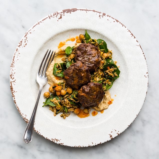 Middle Eastern Beef Patties with Cauliflower Tabbouleh and Hummus
