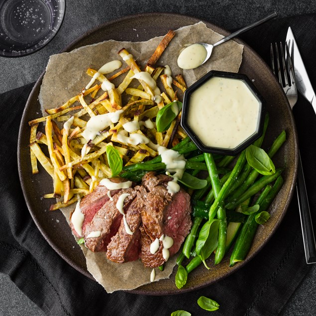 Beef Eye Fillet with Yam Frittes & Truffle Hollandaise