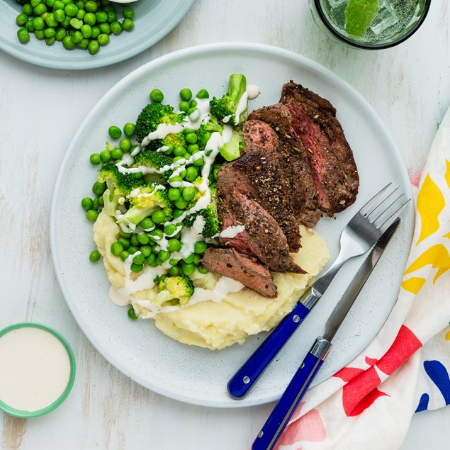 Beef Scotch Steaks with Mash & Garlic Cream 