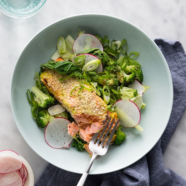 Thai Salmon with Asian Greens and Makrut