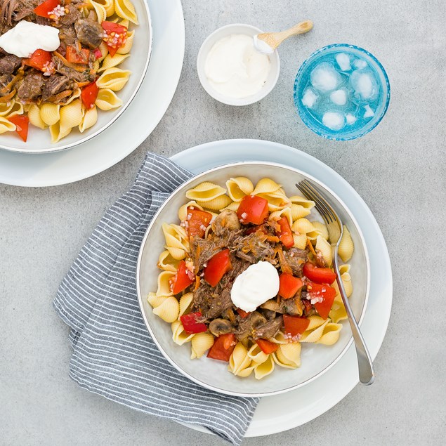 Pulled Beef Stroganoff with Abissine Rigate and Sour Cream